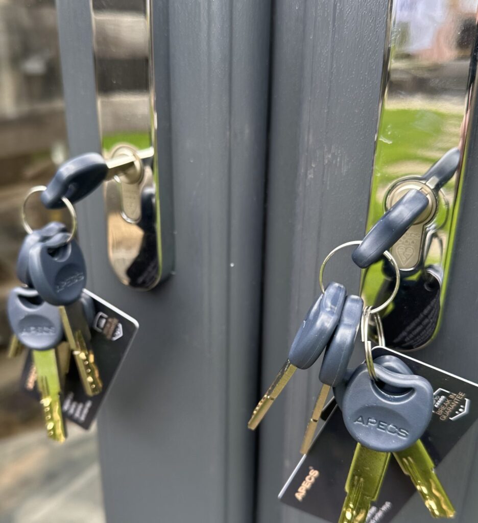 High security lock upgrade - Apecs cylinders. Locksmith Adel Leeds. High security lock upgrade - Apecs cylinders. Locksmith Adel Leeds.