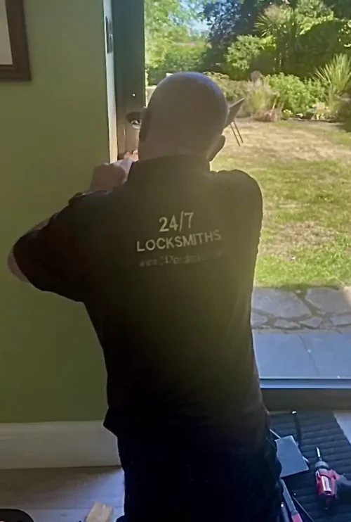 Upvc & Bi-fold Door Repairs Garforth. Removing the faulty lock, ready for the new replacement 